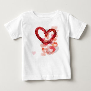 T-shirt Pour Bébé Cœur rouge faux paillettes et grappes de cœur