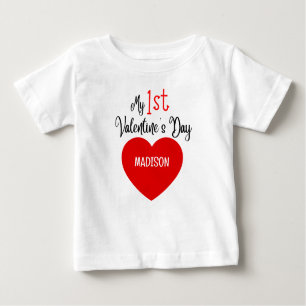 T-shirt Pour Bébé Coeur rouge moderne mignon Ma 1ère Saint Valentin