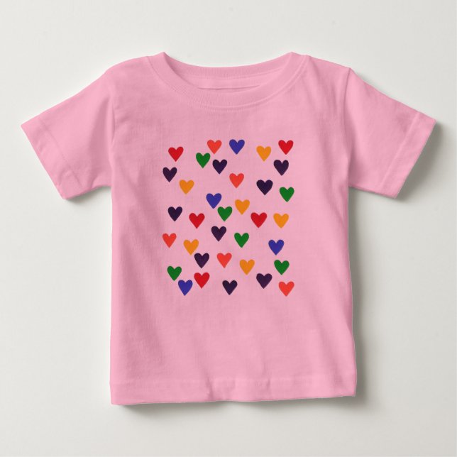 T-shirt Pour Bébé Coeurs aux couleurs des chemises arc-en-ciel (Devant)