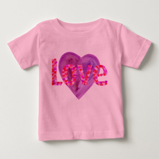 T-shirt Pour Bébé Coeurs d'amour rose et violet (Devant)