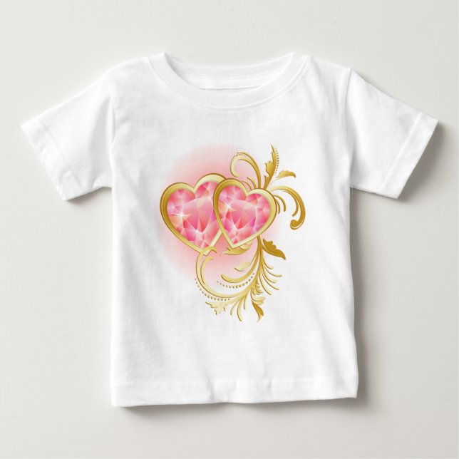 T-shirt Pour Bébé Coeurs de bijoux roses (Devant)
