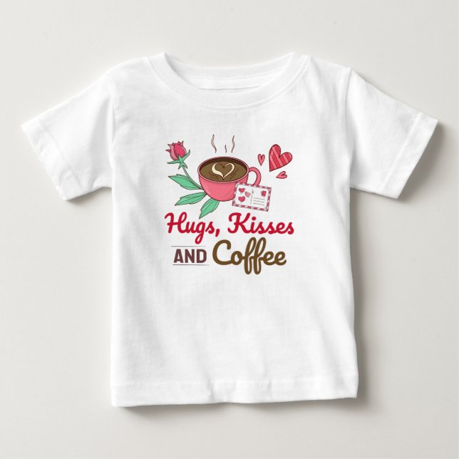 T-shirt Pour Bébé Cœurs de café Fleurs Phrase Amour (Devant)