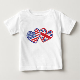 T-shirt Pour Bébé Coeurs du drapeau américain et britannique