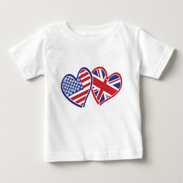 T-shirt Pour Bébé Coeurs du drapeau américain et britannique (Devant)