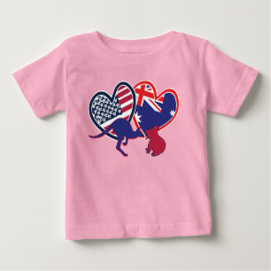 T-shirt Pour Bébé Coeurs du drapeau australien et américain