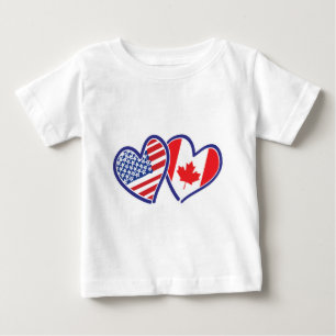 T-shirt Pour Bébé Coeurs du drapeau canadien et américain