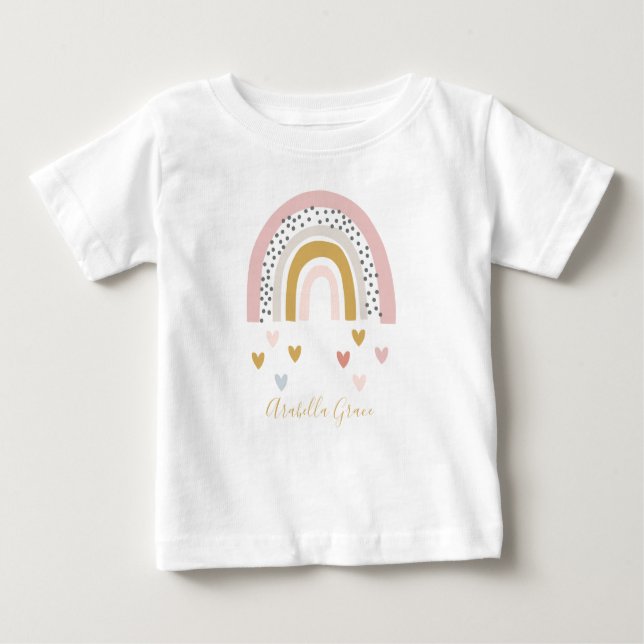 T-shirt Pour Bébé Coeurs Muted Rainbow Baby Name (Devant)