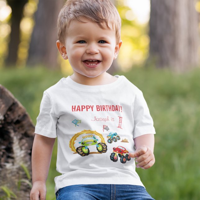 T-shirt Pour Bébé Colful Birthday Boy Monster Trucks with Age (Créateur téléchargé)
