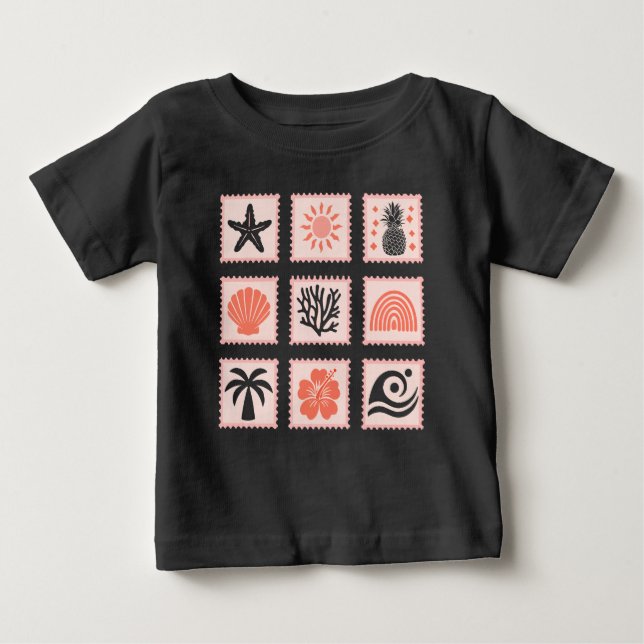 T-shirt Pour Bébé Collage des timbres de nature (Devant)