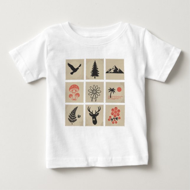 T-shirt Pour Bébé Collage des timbres de nature (Devant)