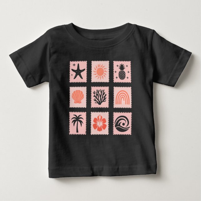 T-shirt Pour Bébé Collage des timbres de nature (Devant)