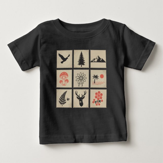 T-shirt Pour Bébé Collage des timbres de nature (Devant)