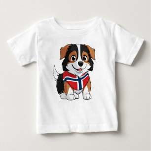 T-shirt Pour Bébé Collie frontalière Anime avec drapeau norvégien