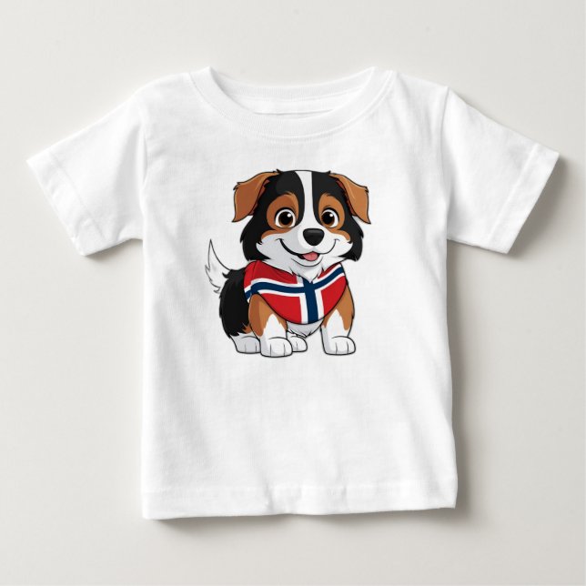 T-shirt Pour Bébé Collie frontalière Anime avec drapeau norvégien (Devant)