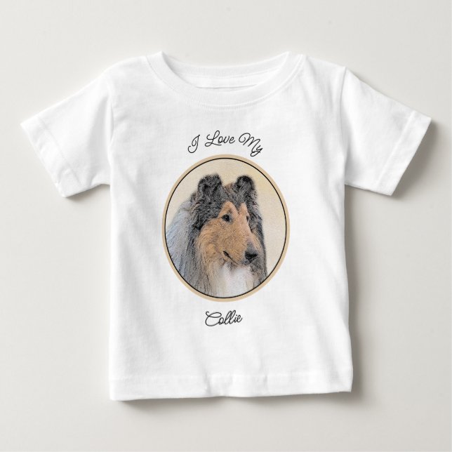T-shirt Pour Bébé Collie (Rough) Peinture - Cute Original Chien Art (Devant)