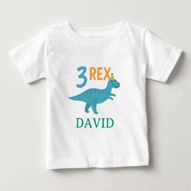 T-shirt Pour Bébé Conception d'anniversaire de dinosaure 3 Rex (Devant)