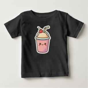 T-shirt Pour Bébé Conception d'autocollant de milkshake rose Kawaii