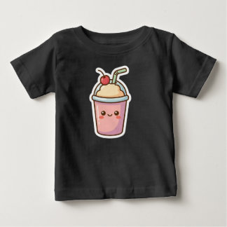 T-shirt Pour Bébé Conception d'autocollant de milkshake rose Kawaii