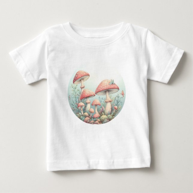 T-shirt Pour Bébé Conception de champignons pastel rétro aux couleur (Devant)