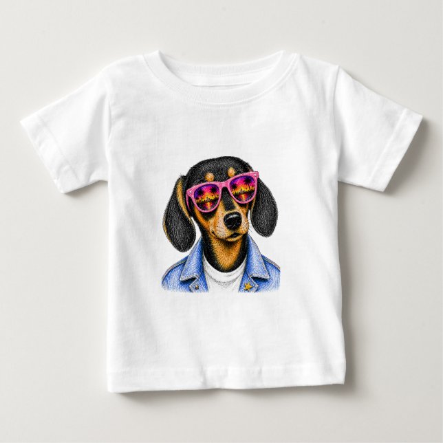 T-shirt Pour Bébé Conception de chien de coucher de soleil d'été de  (Devant)
