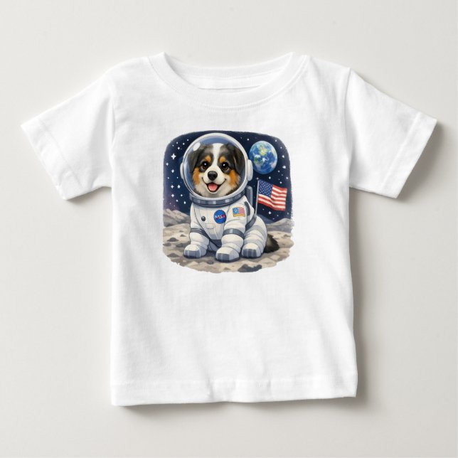 T-shirt Pour Bébé Conception de chiot astronaute mignon pour enfants (Devant)