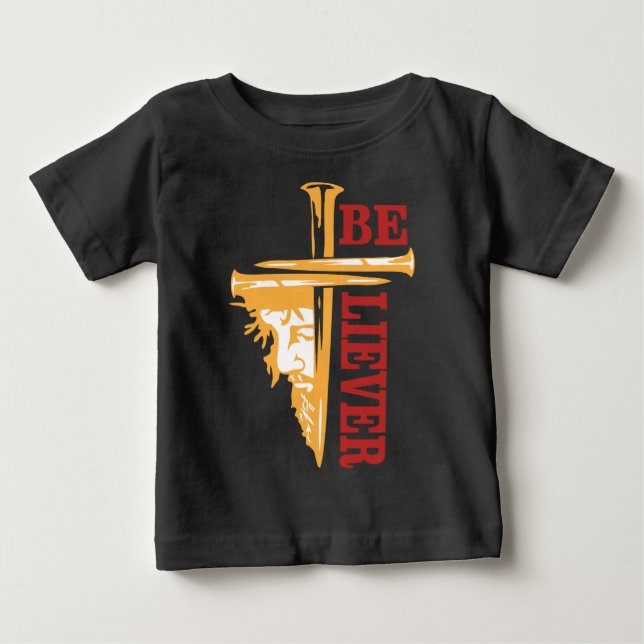 T-shirt Pour Bébé Conception de clou de croix de Jésus – Puissant Ch (Devant)