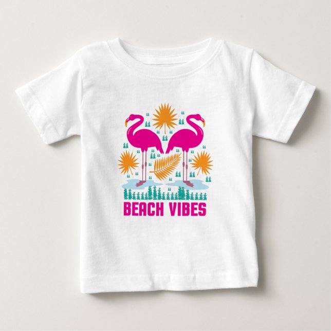T-shirt Pour Bébé Conception de flamants roses de vibes de plage (Devant)
