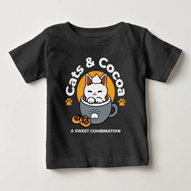 T-shirt Pour Bébé Conception de Mug de vacances avec Cosy Cat et Paw (Devant)