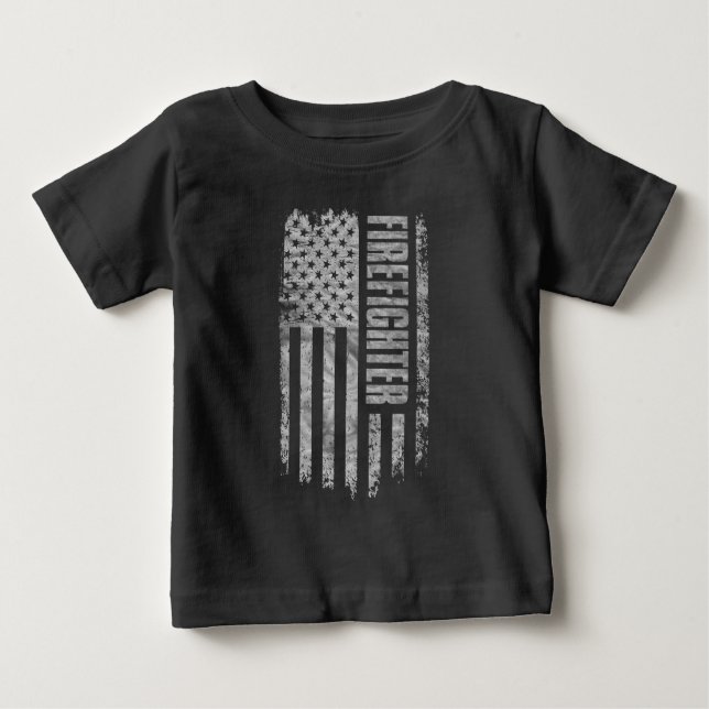 T-shirt Pour Bébé Conception de pompier USA drapeau en détresse (Devant)