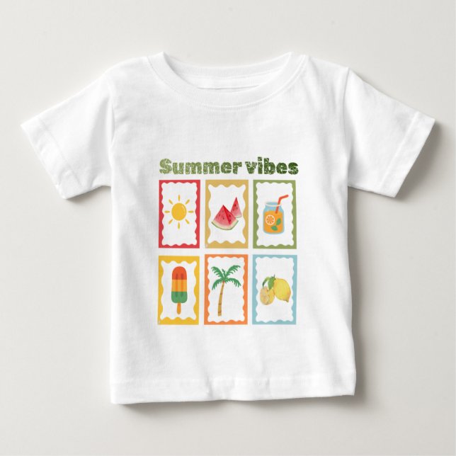 T-shirt Pour Bébé Conception de vibrations rétro d'été  (Devant)