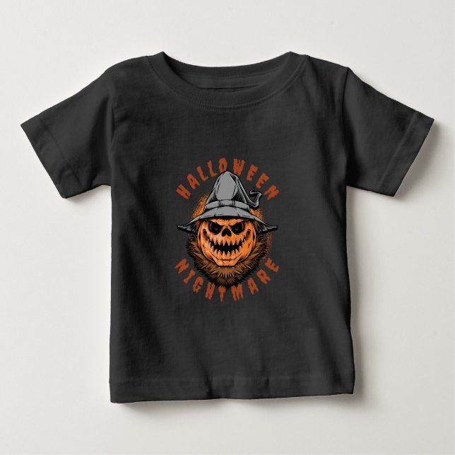 T-shirt Pour Bébé Conception d'épouvantail de citrouille d'Halloween (Devant)