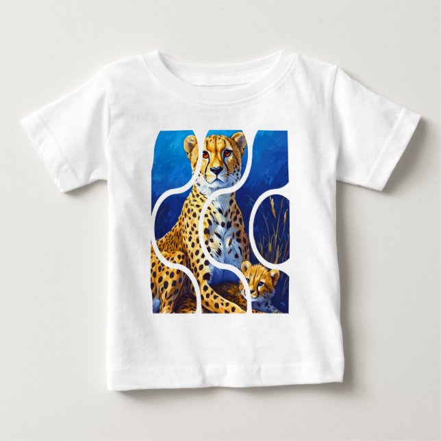 T-shirt Pour Bébé Conception faune mère et petit guépard (Devant)