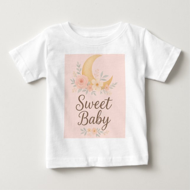 T-shirt Pour Bébé Conception Fleur de Lune Douce Bébé – Douce Nourri (Devant)