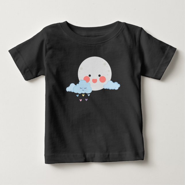 T-shirt Pour Bébé Conception mignonne de lune et de nuage (Devant)