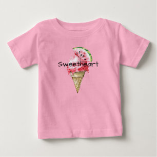 T-shirt Pour Bébé Cône de glace pastèque verte rouge chéri