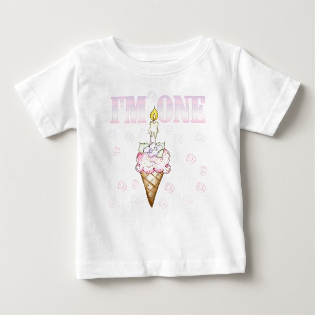 T-shirt Pour Bébé Cône de petit gâteau j'ai un ans (Devant)