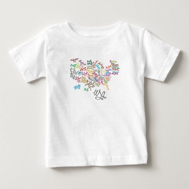 T-shirt Pour Bébé Configuration de texte de manuscrit des Etats-Unis (Devant)