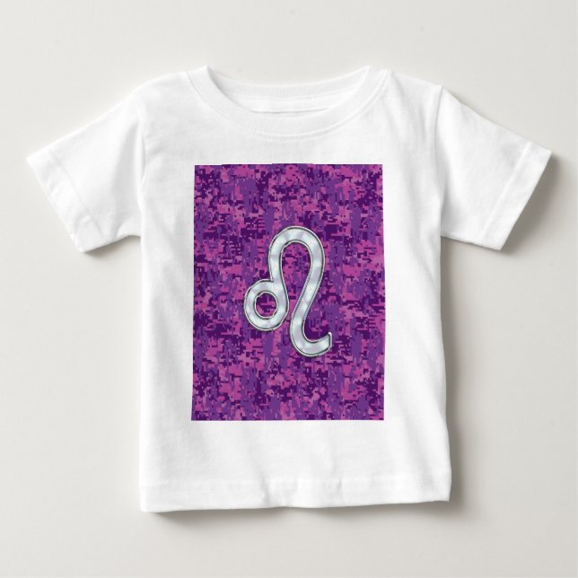 T-shirt Pour Bébé Connexion Leo sur Camouflage numérique Fuchsia ros (Devant)