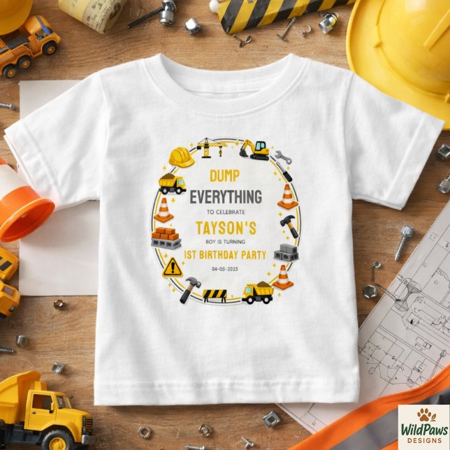 T-shirt Pour Bébé Construction 1ST Birthday | Builder Truck Party (Construction 1ST Birthday | Builder Truck Party Baby T-Shirt
)