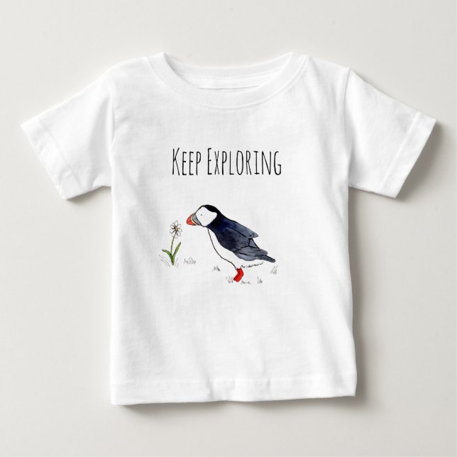 T-shirt Pour Bébé Continuez à explorer la lettrage avec le macareux  (Devant)