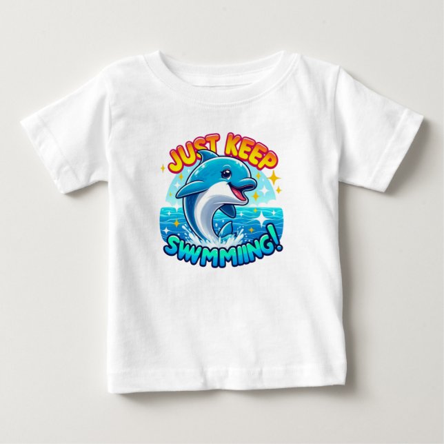 T-shirt Pour Bébé Continuez À Nager Dauphin (Devant)