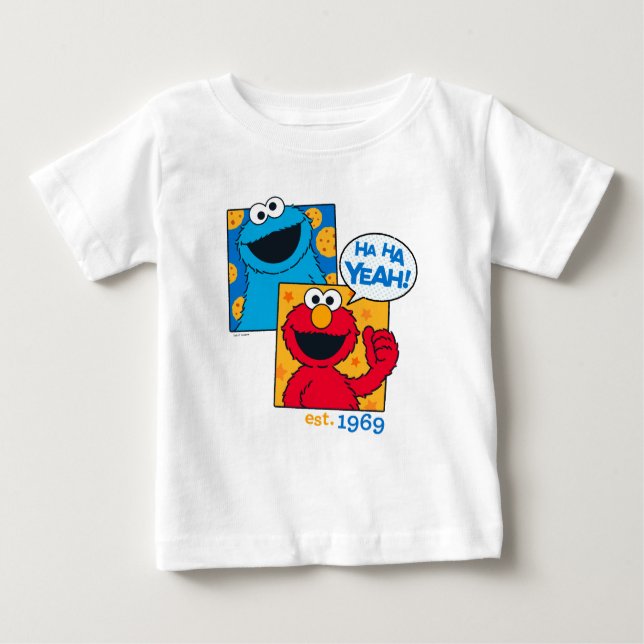 T-shirt Pour Bébé Cookie Monster & Elmo | Ha Ha ouais (Devant)