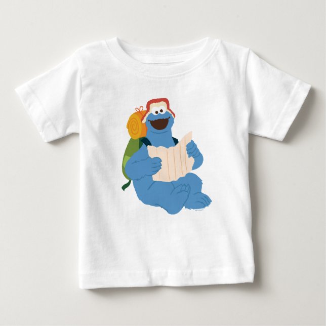 T-shirt Pour Bébé Cookie Monster lisant une carte (Devant)