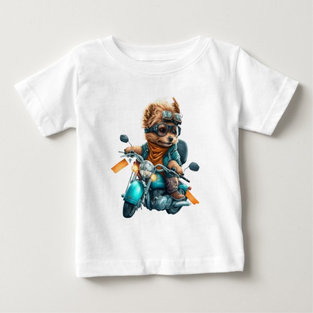 T-shirt Pour Bébé Cool chien biker, mignon Yorkshire terrier chien c (Devant)