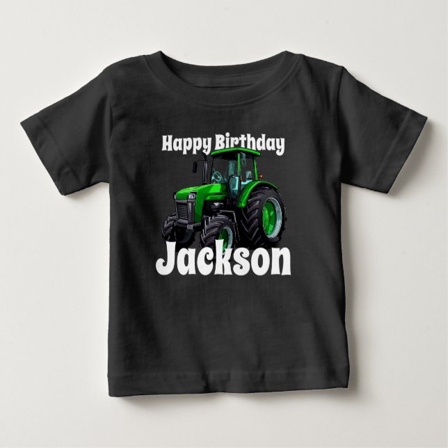 T-shirt Pour Bébé Cool Green Tractor Anniversaire (Devant)