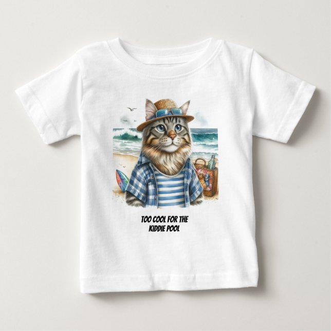 T-shirt Pour Bébé Cool Kitty Chat à la plage (Devant)