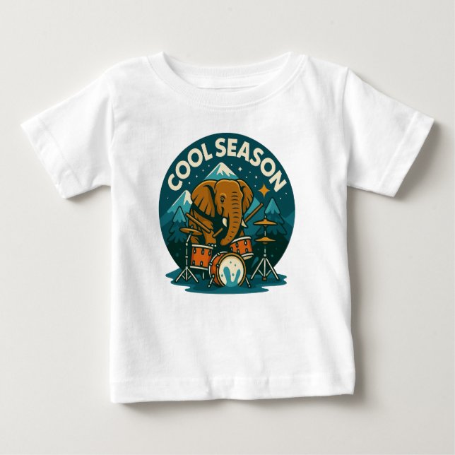 T-shirt Pour Bébé Cool SAISON Elephant Drummer Design graphique bébé (Devant)