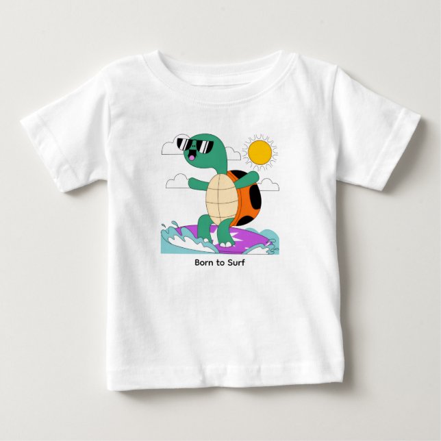 T-shirt Pour Bébé Cool Surfing Turtle with Sunglasses (Devant)