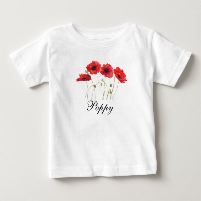 T-shirt Pour Bébé Coquelicots Fleur Rouge Aquarelle Bébé Coquelicot (Devant)