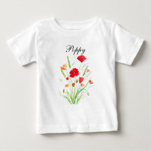T-shirt Pour Bébé Coquelicots Fleurs Rouges Aquarelle Bébé